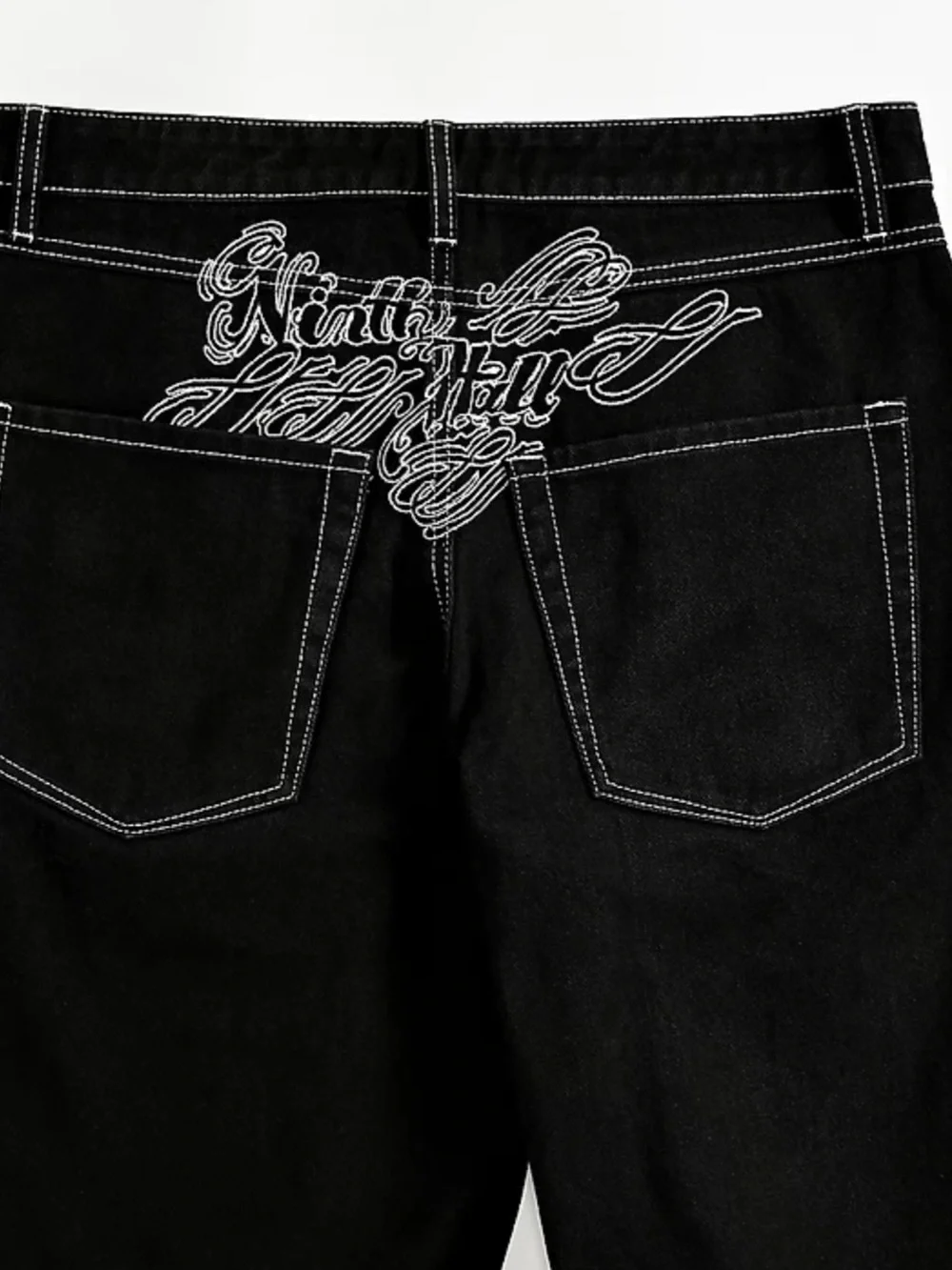 Men's Black Jean Shorts with White Floral Print